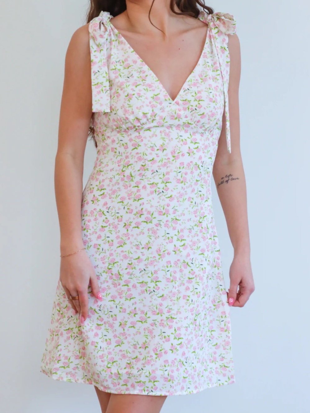 Papermoon Pink Floral Tie-Shoulder Mini Dress
